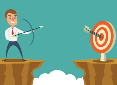 ok ve yay ile hedef hedefleyen başarılı iş adamı