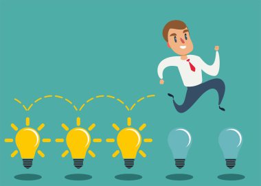 Ampulleri, fikir kavramı üzerinde işadamı atlama