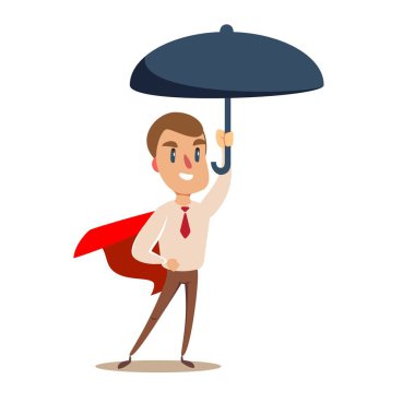 Süper kahraman koruma için şemsiye tutuyor. .