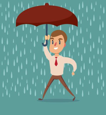 Yağmurda şemsiyeli bir iş adamı.