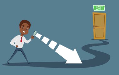 Siyahi Afro-Amerikan iş adamı elinde büyüteçle bir çıkış yolu arıyor.