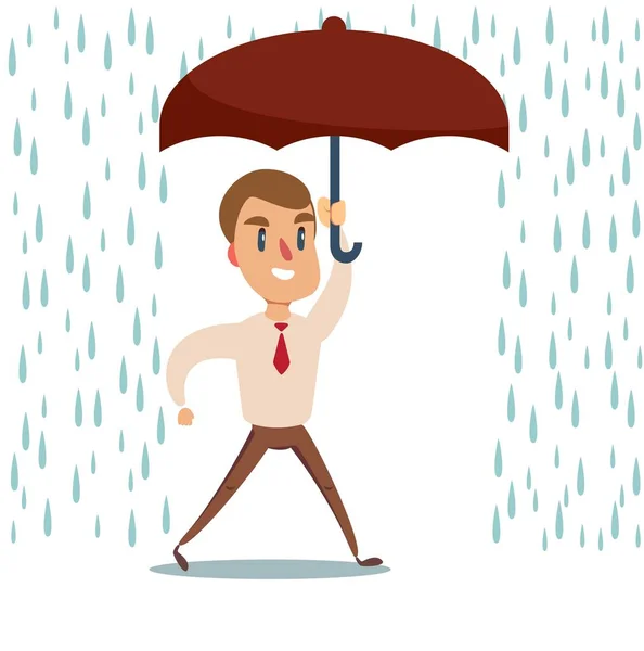 人在雨中。在雨中拿雨伞的商人. — 图库矢量图片