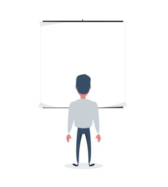 İş adamı boş posterlere bakıyor.