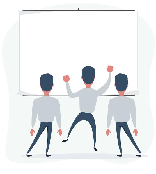 A group of people looking at an empty ad board or painting. — Stock Vector