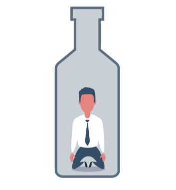 Sick drunk man in the bottle of wine. Concept flat vector illustration of alcohol addiction. clipart