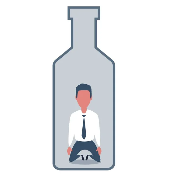 Sjuk berusad man i vinflaskan. Begreppet platt vektor illustration av alkoholmissbruk. — Stock vektor