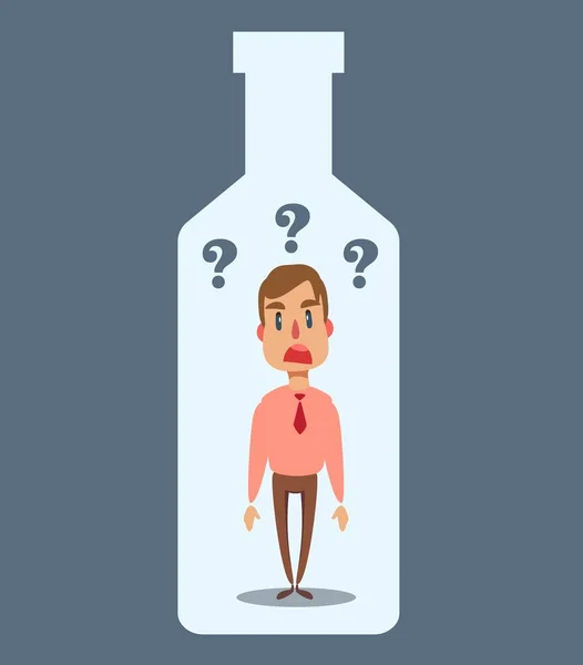 Alkohol och beroende, Ung manlig karaktär instängd i en flaska, hälsoproblem — Stock vektor