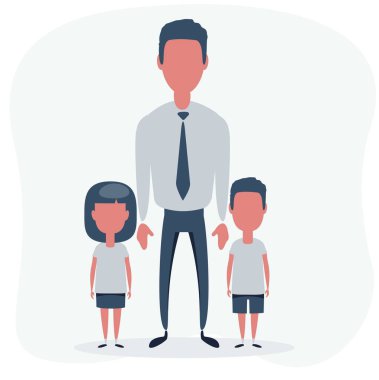 Çocuklu bir adam. Baba ve kızı ve oğlu. Stok vektör illüstrasyonu