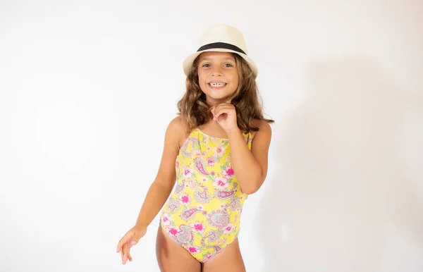 Beautiful Girl Colorful Swimsuit White Background — Stock Photo, Image