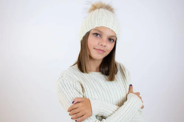 Portrait Pretty Girl Winter Clothes White Background — Stock Photo, Image