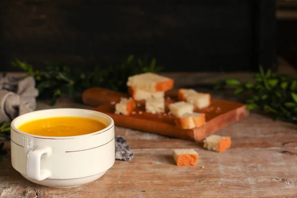 Soupe Citrouille Patates Douces Orange Une Nourriture Saine Espace Copie — Photo