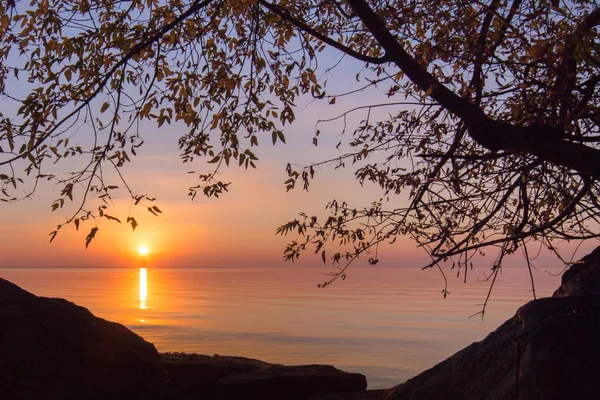 landscape on the water - sunset on the coast (horizon). top view.