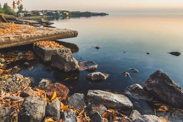 Paysage Sur Eau Coucher Soleil Sur Côte Horizon Vue Dessus — Photo