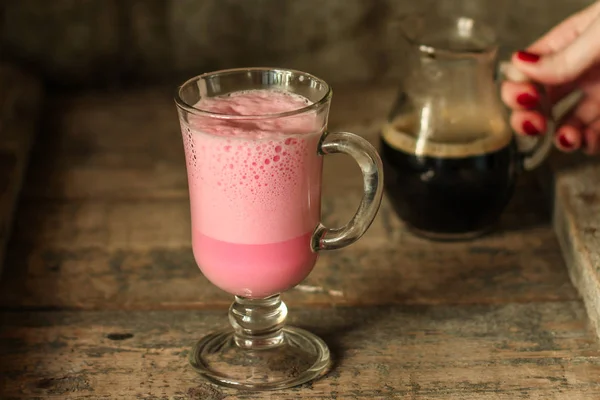 Lattebeetroot Beet Juice Pink Coffee Milk Transparent Cup Table — Stock Photo, Image