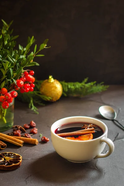 Mulled Wine Spices Gifts Table Happy New Year Top View — Stock Photo, Image