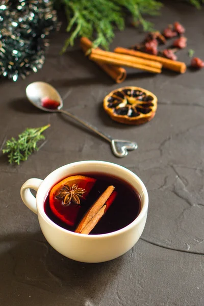 Mulled Wine Spices Gifts Table Happy New Year Top View — Stock Photo, Image