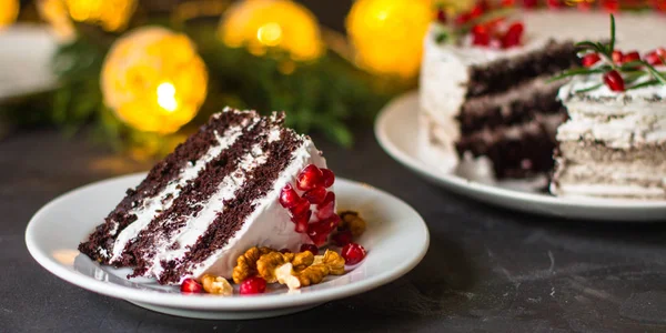 Cake Pomegranate Rosemary Chocolate Cake Top View — Stock Photo, Image