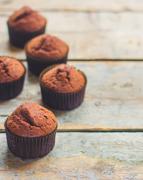 Muffinschocolate Cupcakes Sobremesa Chocolate Vista Superior — Fotografia de Stock