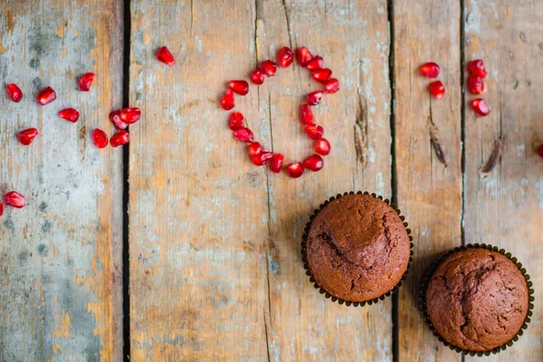 Muffinschocolate カップケーキ チョコレート デザート トップ ビュー — ストック写真
