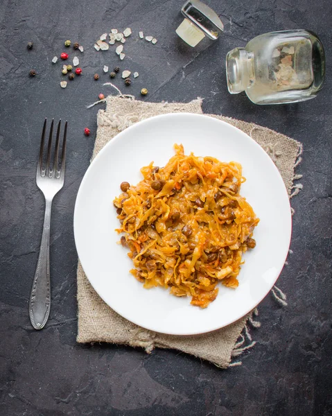 Cabbage Stew Lentils Spices Braised Cabbage Vegan Food Top View Royalty Free Stock Images