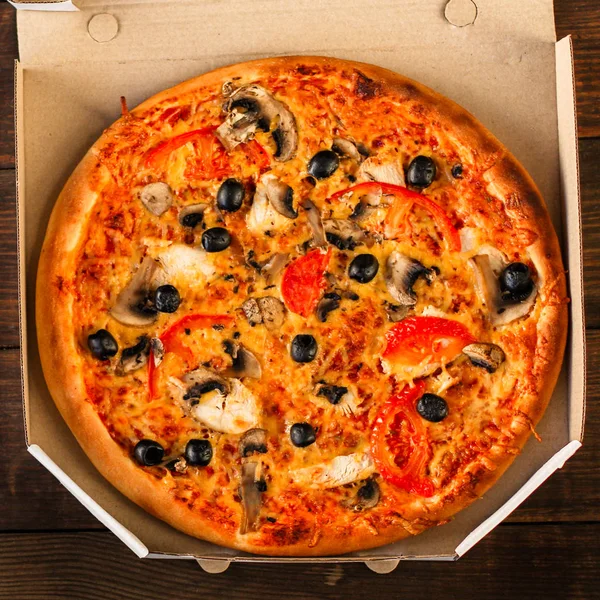 Pizza Mushrooms Olives Chicken Tomato Sauce Cheese Pizza Ingredients Hot Stock Photo
