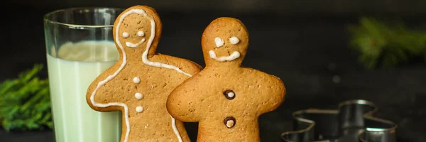 Homem Gengibre Cozimento Feito Mão Biscoitos Sobremesa Feliz Ano Novo — Fotografia de Stock