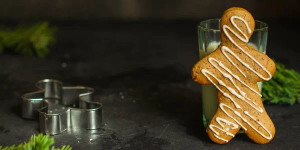 Homem Gengibre Cozimento Feito Mão Biscoitos Sobremesa Feliz Ano Novo — Fotografia de Stock