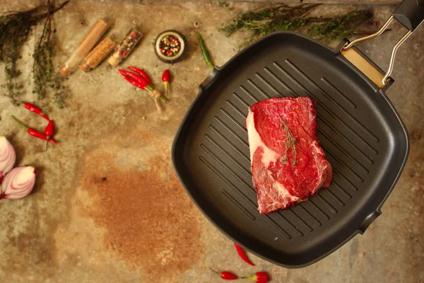 Carne Bistec Carne Res Pedazo Espacio Copia Superior — Foto de Stock