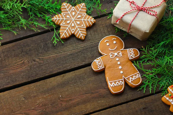 Gingerbread Festive Atmosphere Christmas Happy New Year Top Food Background — Stock Photo, Image