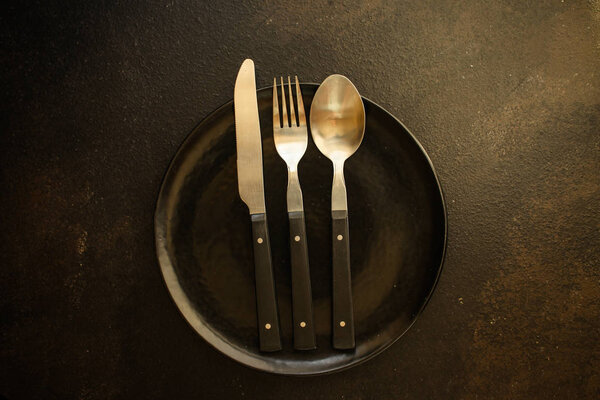 cutleryrustic, used for eating or serving (fork, knife, spoon - set). food background. copy space