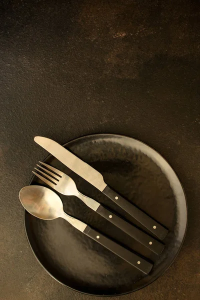 Cutleryrustic Utilizado Para Comer Servir Tenedor Cuchillo Cuchara Conjunto Antecedentes —  Fotos de Stock