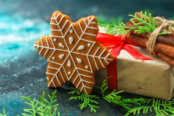Gingerbread Gifts Holiday Happy New Year Festive Background Food Background — Stock Photo, Image