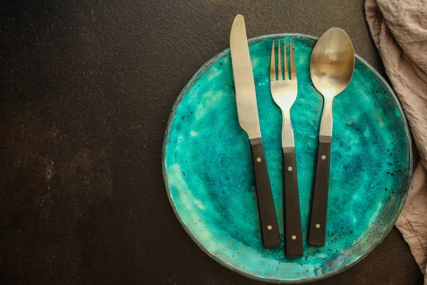 Cutleryrustic, used for eating or serving (fork, knife, spoon - set). food background. copy space — Stock Image Cutleryrustic Used Eating Serving Fork Knife Spoon Set Food Background Royalty Free Stock Photos