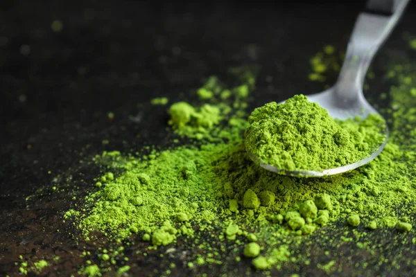 matcha - green tea powder, food supplement, menu concept. food background. copy space