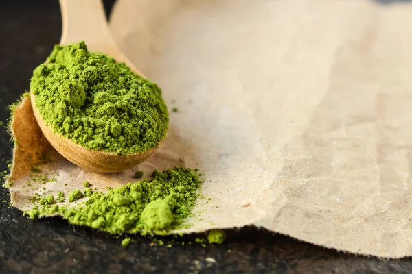 matcha - green tea powder, food supplement, menu concept. food background. copy space