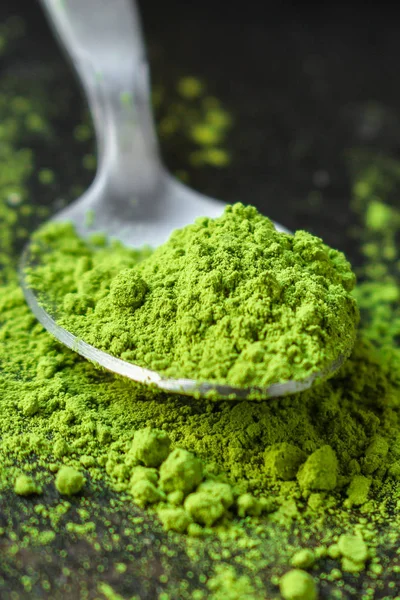 matcha - green tea powder, food supplement, menu concept. food background. copy space