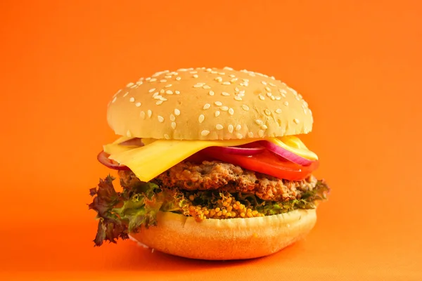 Hamburguesa Rollo Croquetas Queso Lechuga Tomate Cebolla Salsa Más Concepto — Foto de Stock