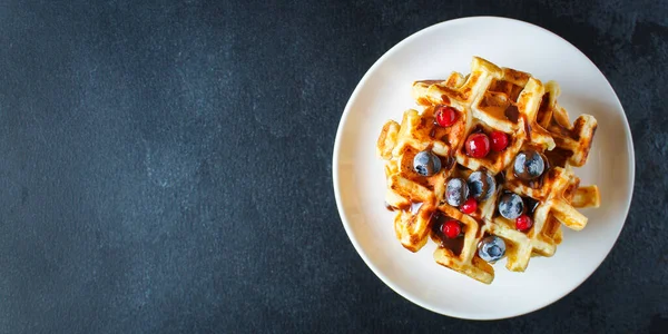 Wafels Zoet Dessert Menu Concept Gezond Eten Voedsel Achtergrond Bovenaanzicht — Stockfoto