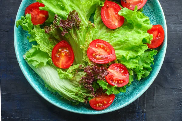 Feuilles Salade Saines Mélangent Micro Vert Concombre Tomate Oignon Autre — Photo