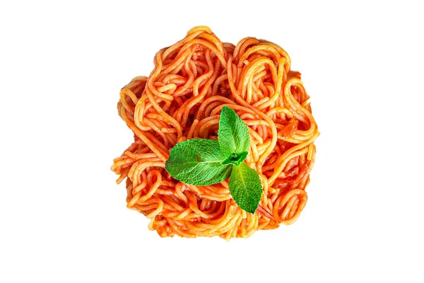 Salsa Tomate Pasta Spaghettmenú Concepto Tamaño Porción Alimentos Fondo Vista —  Fotos de Stock