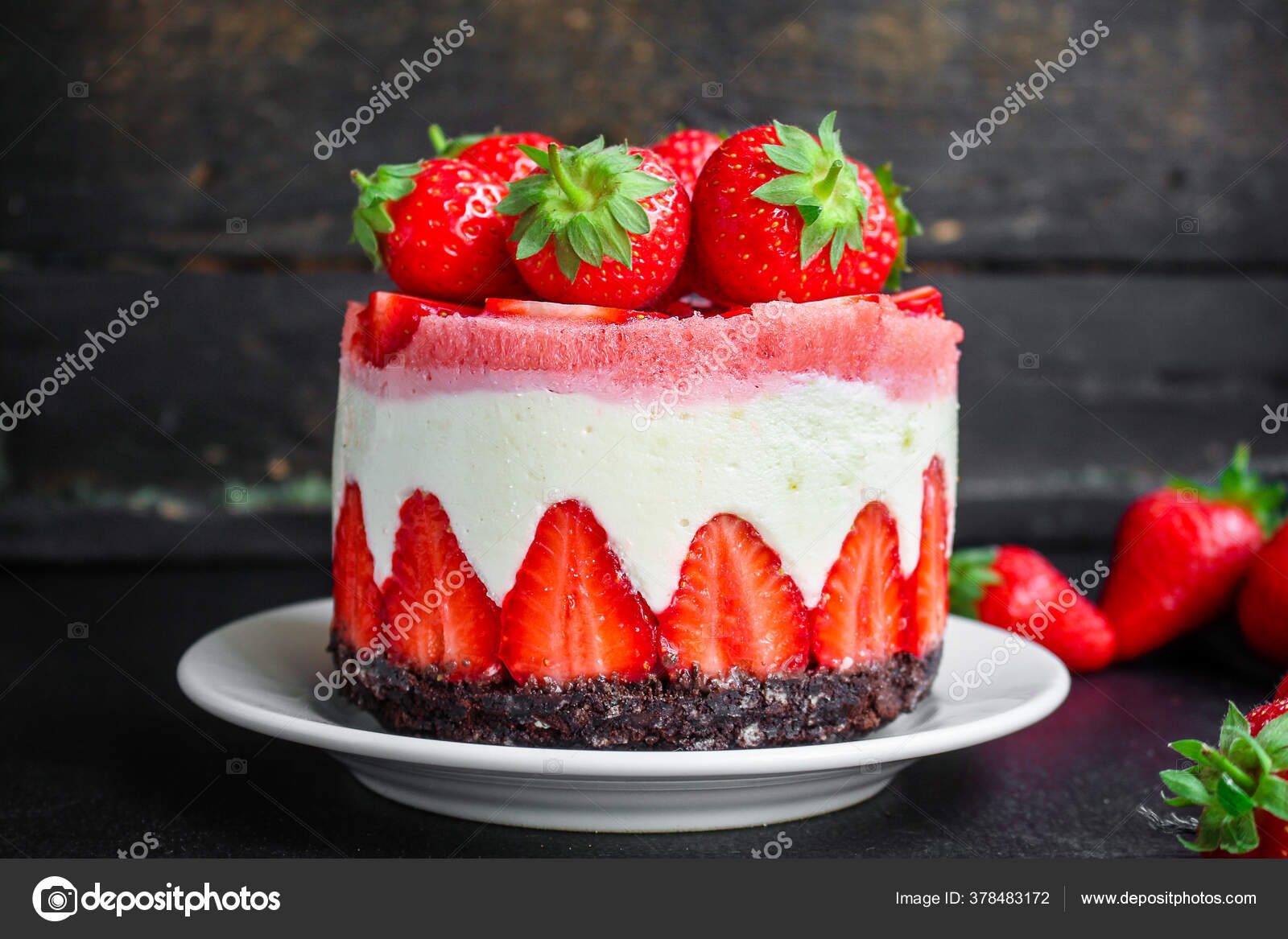 Käsekuchen Erdbeere Süße Mascarpone Desserttorte Mit Beeren Menükonzept ...