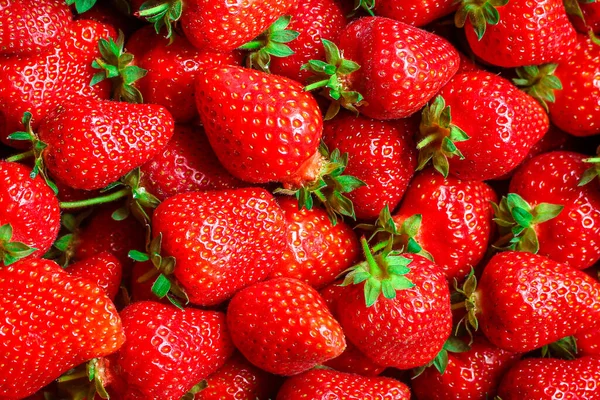 Aardbeien Rijp Sappige Bessen Concept Gezond Eten Voedsel Achtergrond Bovenaanzicht — Stockfoto
