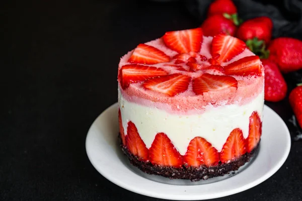 Torta Formaggio Fragola Dolce Mascarpone Torta Dolce Con Bacche Menu — Foto Stock