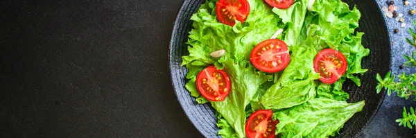 Ensalada Verduras Lechuga Tomate Concepto Menú Fondo Alimentos Vista Superior — Foto de Stock