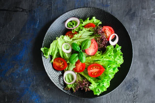 Salada Legumes Saudável Folhas Mistura Alface Micro Verde Pepino Tomate — Fotografia de Stock