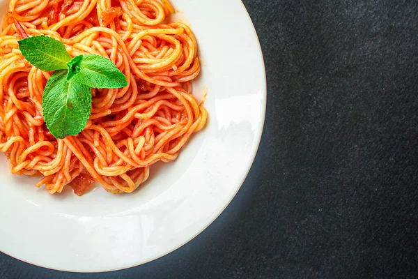 Spaghetti Spasta Sos Pomidorowykoncepcja Menu Obsługujące Rozmiar Drugie Danie Jedzenie — Zdjęcie stockowe
