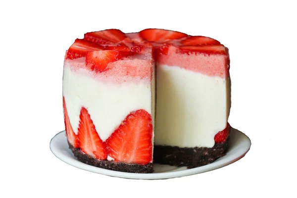 Cheesecake Strawberrie Tatlı Mascarpone Tatlı Pasta Böğürtlen Menüsü Kavramı Sağlıklı — Stok fotoğraf