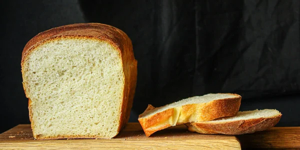 Chléb Bílý Zlaté Čerstvé Pšenice Pečení Jídlo Pozadí Horní Pohled — Stock fotografie