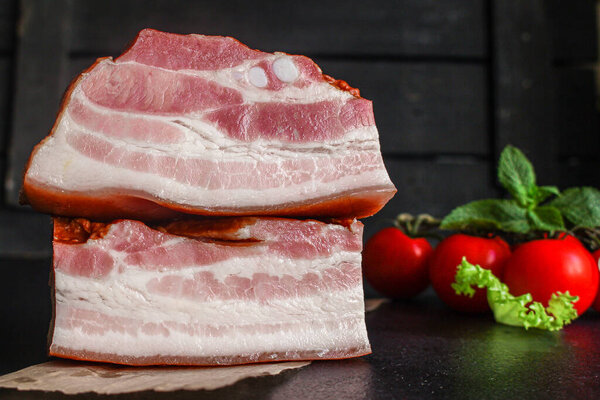 smoked brisketfat pork meat Menu concept serving size. food background top view copy space for textorganic healthy eating