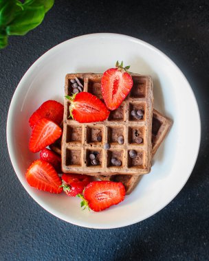 Tatlı tatlı menüsü konsepti sağlıklı yiyecek arka planı üst görünüm fotokopi alanı  